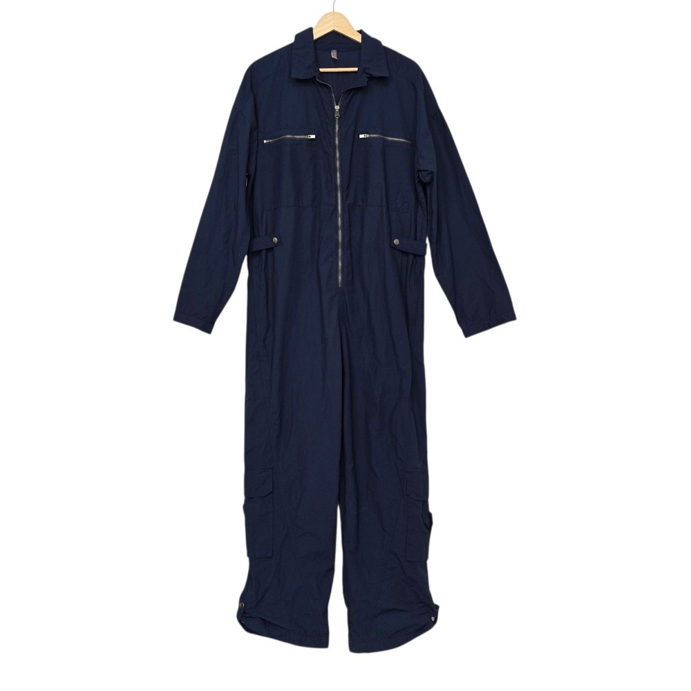 FP Movement Free People Navy Blue Utility Jumpsuit Zip Front Cargo Boiler Suit M